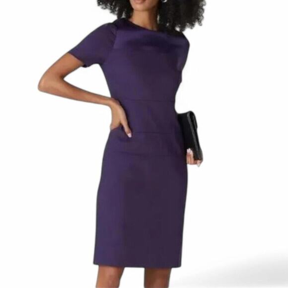 Boss Hugo Delilara Dress Purple Short Sleeve Crew Neck Sheath Wool Blend Size 4 - Picture 1 of 9